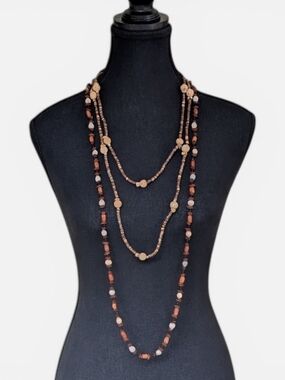 Natural Boho Long Necklace Set: Job's Tears, Sea Beans, Carved Bone & Coconut